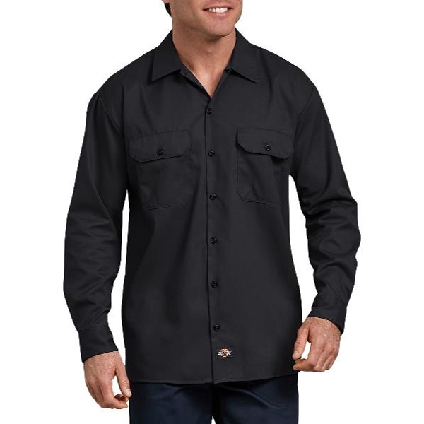 Dickies: FLEX Relaxed Fit Long Sleeve Twill Work Shirt (Black)