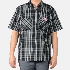 Ben Davis: Short Sleeve Plaid 1/2 Zip (Black/White)