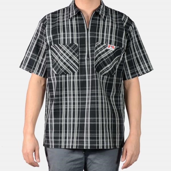 Ben Davis: Short Sleeve Plaid 1/2 Zip (Black/White)