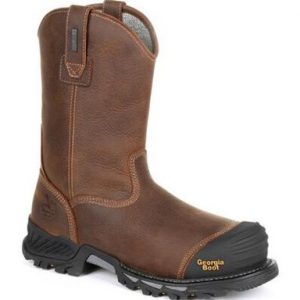 Georgia Boot: Rumbler Composite Toe Waterproof Pull-On Work Boot (Black and Brown)