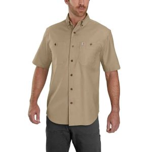 Carhartt: Rugged Flex® Relaxed Fit Midweight Canvas Short-Sleeve Shirt (Dark Khaki)