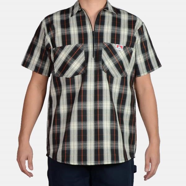 Ben Davis: Short Sleeve Plaid 1/2 Zip (Black/Cream)