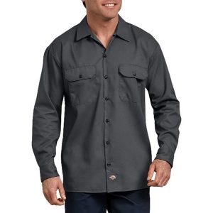 Dickies: FLEX Relaxed Fit Long Sleeve Twill Work Shirt (Charcoal Gray)