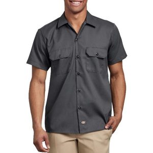 Dickies: FLEX Slim Fit Short Sleeve Twill Work Shirt (Charcoal Gray)