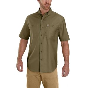 Carhartt: Rugged Flex® Relaxed Fit Midweight Canvas Short-Sleeve Shirt (Military Olive)