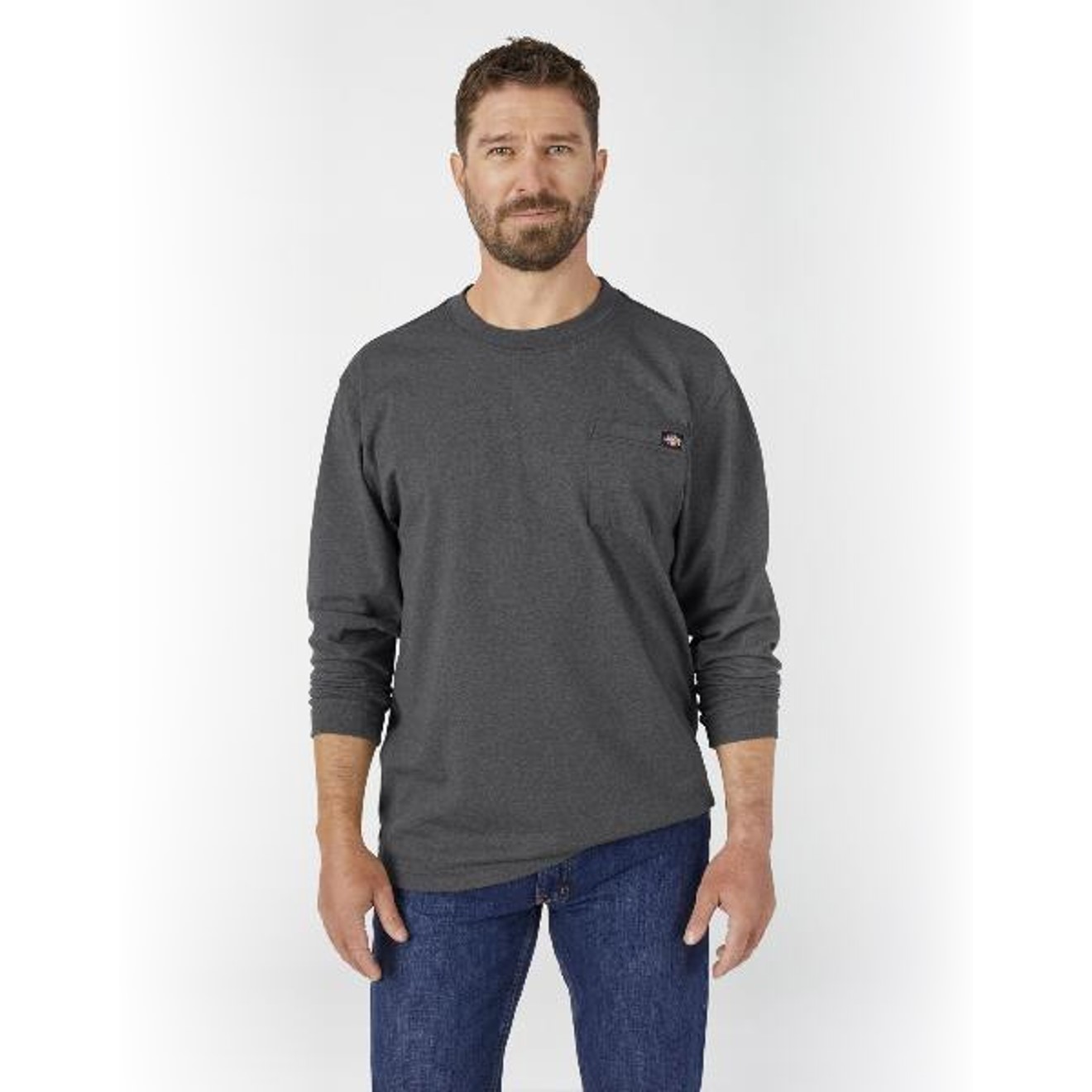 Dickies: Long Sleeve Heathered Heavyweight Pocket T-Shirt (Charcoal Gray Heather)