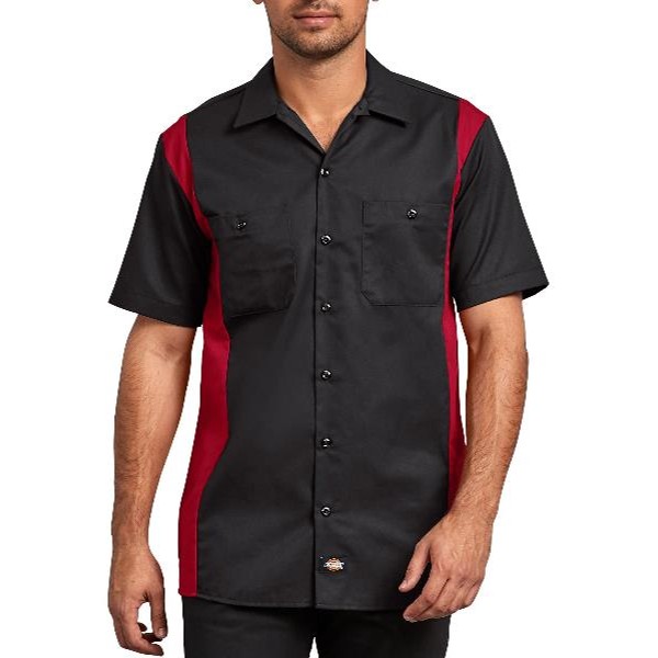 Dickies: Two-Tone Short Sleeve Work Shirt (Black Red Tone)