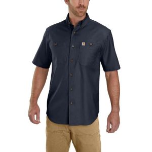 Carhartt: Rugged Flex® Relaxed Fit Midweight Canvas Short-Sleeve Shirt (Navy)