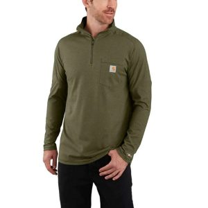 Carhartt: Force Relaxed Fit Midweight Long-Sleeve Quarter-Zip Mock-Neck T-Shirt (Moss Heather)