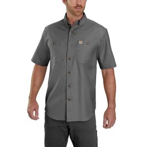 Carhartt: Rugged Flex® Relaxed Fit Midweight Canvas Short-Sleeve Shirt (Gravel)