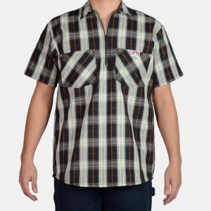 Ben Davis: Short Sleeve Plaid 1/2 Zip (Black/Cream)